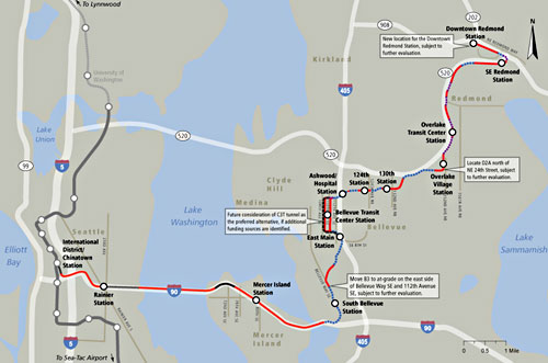 Map of proposed East Link alignment